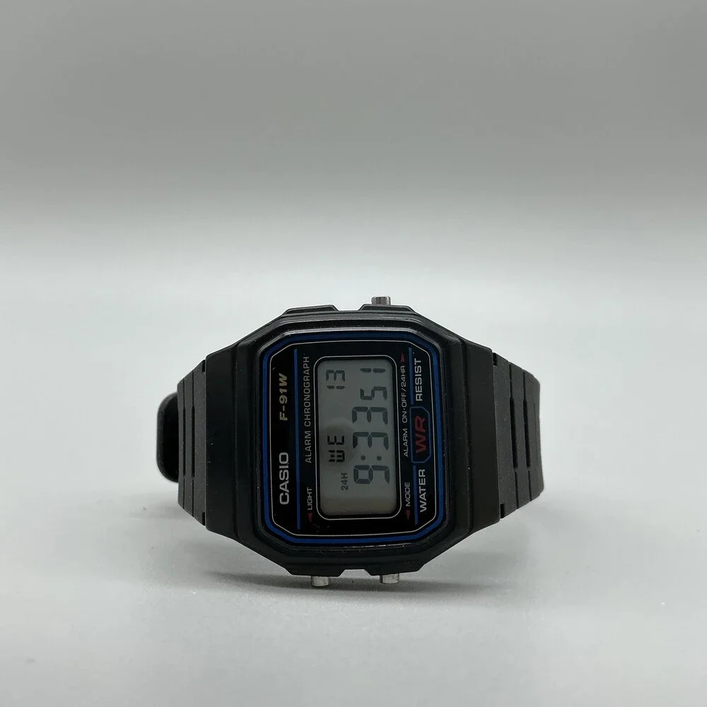 Casio 593 F-91W Mens Watch 35mm Digital Gray Dial Black Resin Alarm Chronograph